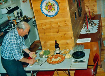Rigmor's father arranging a salmon feast