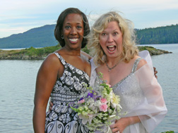 I'm posing with Hopeful on my wedding day.