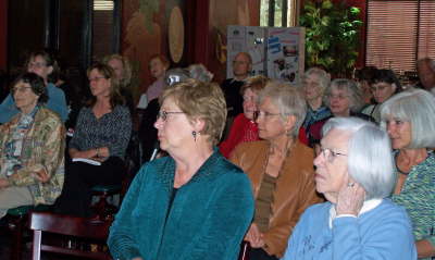 Audience for Butler and Bonnett\'s AAUW presentation Matilda Butler and Kendra Bonnett speak at AAUW Women\'s History Month meeting